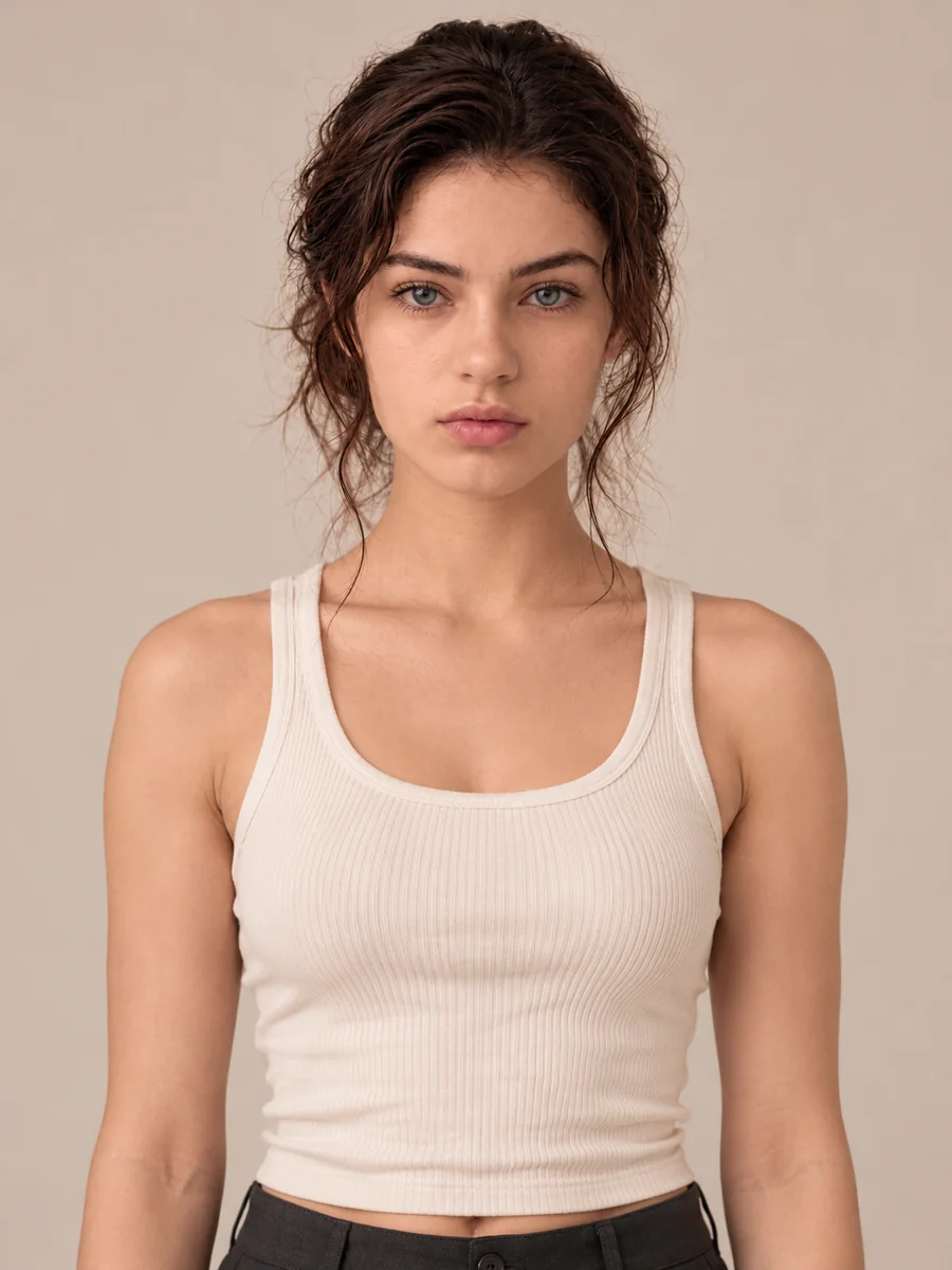 Studio portrait of Kaia Monroe, fictional AI-generated character